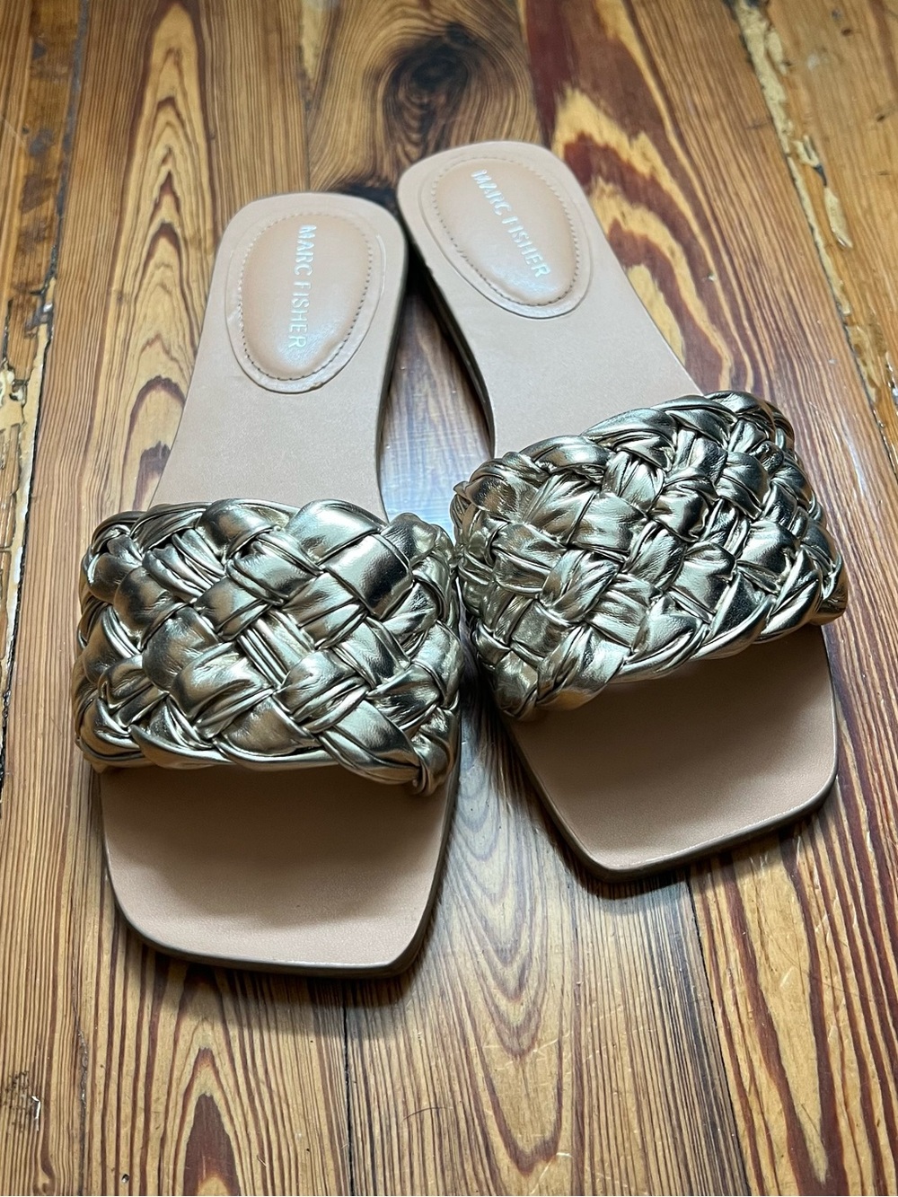 Marc Fisher Metallic Gold Braided Slide Sandals